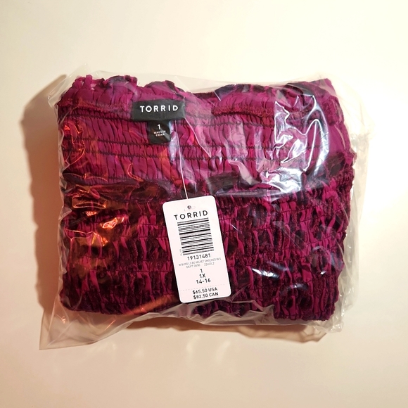 ♥️NWT VINTAGE TORRID TOP - VELVET RUCHED - PUFFY SLEEVE BLOUSE WINE - FLORAL - Picture 4 of 12